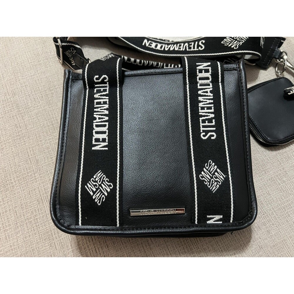 Steve Madden Crossbody Bag Womens Small Black Logo Strap Pouch Set Shoulder - Picture 2 of 16